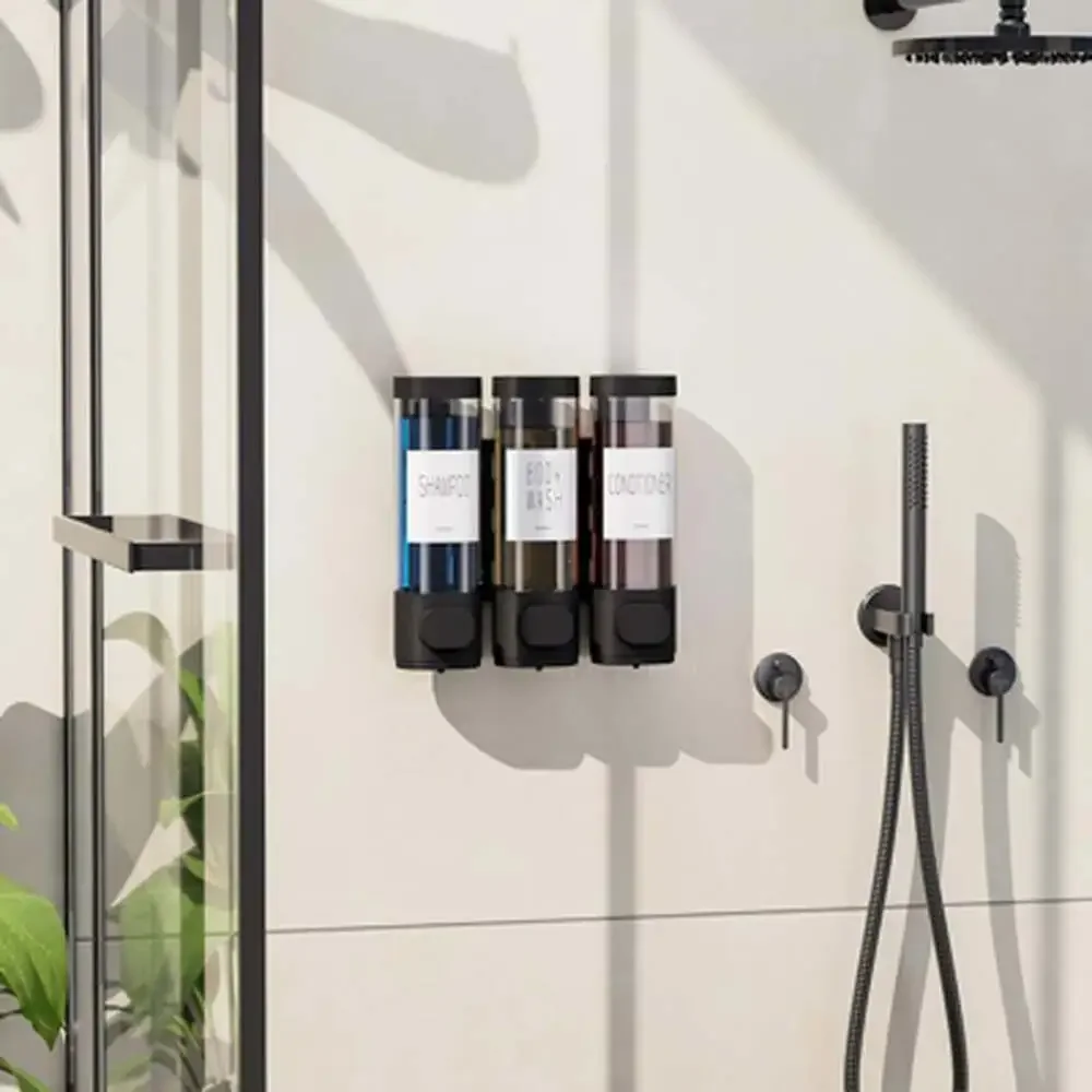 Shampoo Conditioner Dispenser Wall Mount No Drill 10.2 Oz Plastic Refillable